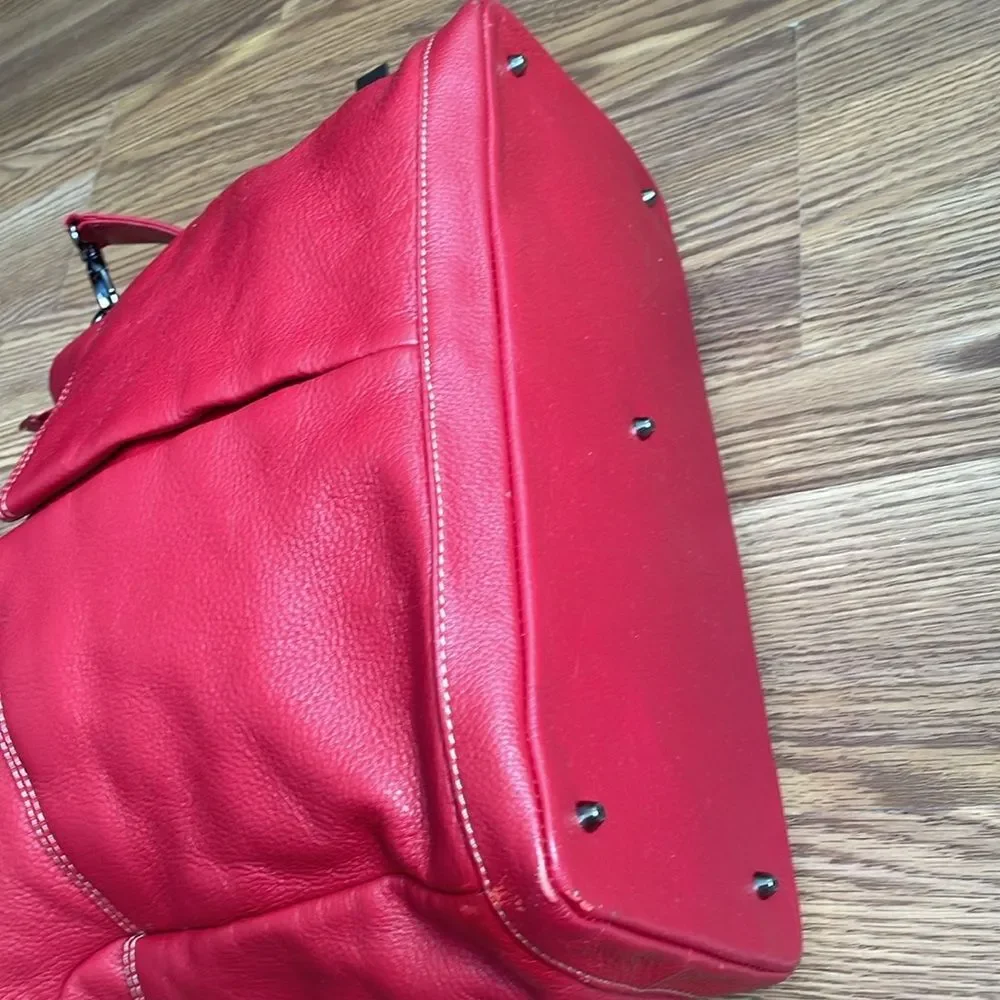 OiOi Diaper Bag Pompeian Red Leather Two Pocket Hobo Quality Made Retails $230